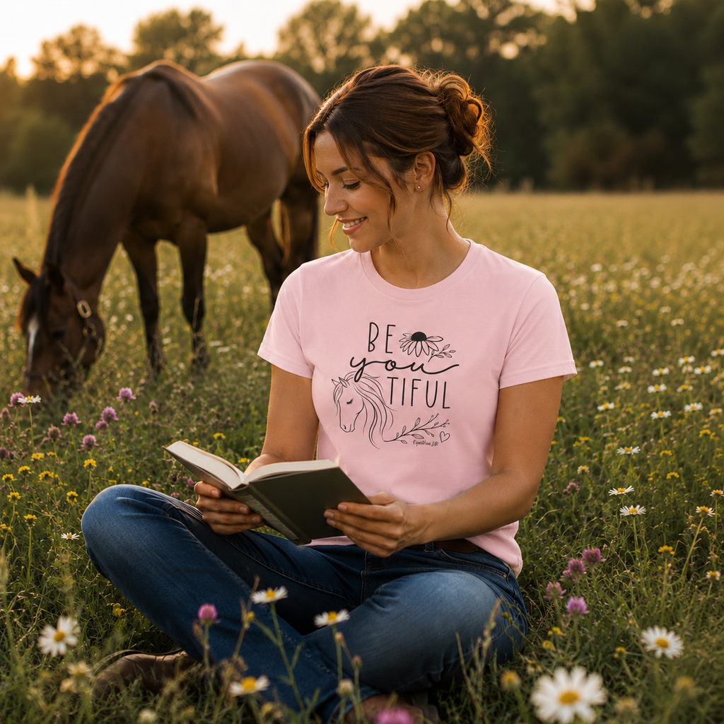 Equestrian Life Be-YOU-tiful Horse Tee in Pink designed by Bricole Reincke