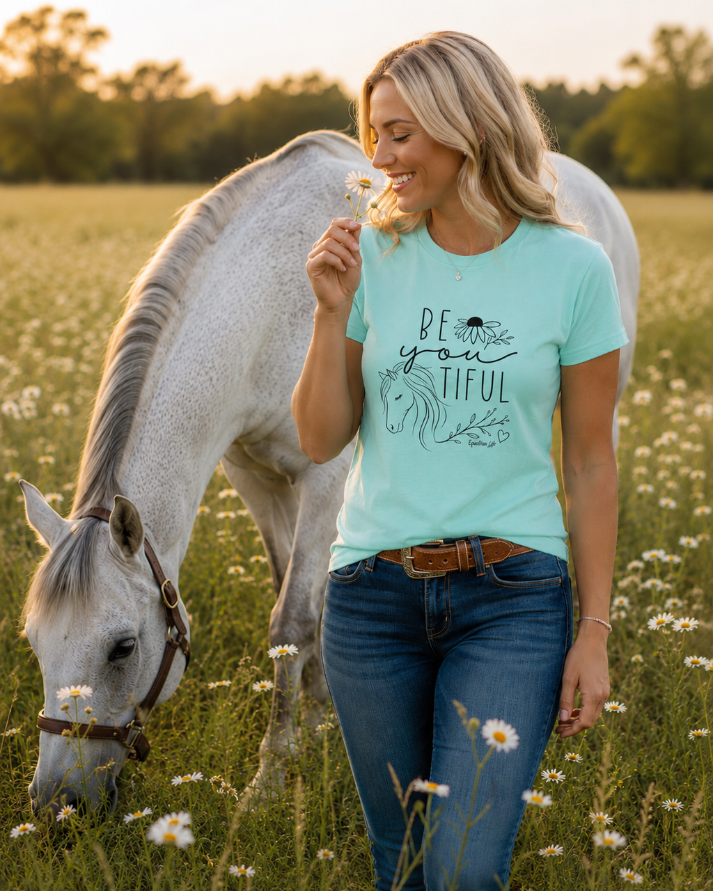 Equestrian Life Be-YOU-tiful Horse Tee in teal designed by Bricole Reincke