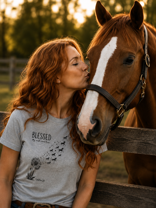 Equestrian Life Blessed Wishes Horse Tee  in Heather Grey, designed by Bricole Reincke.
