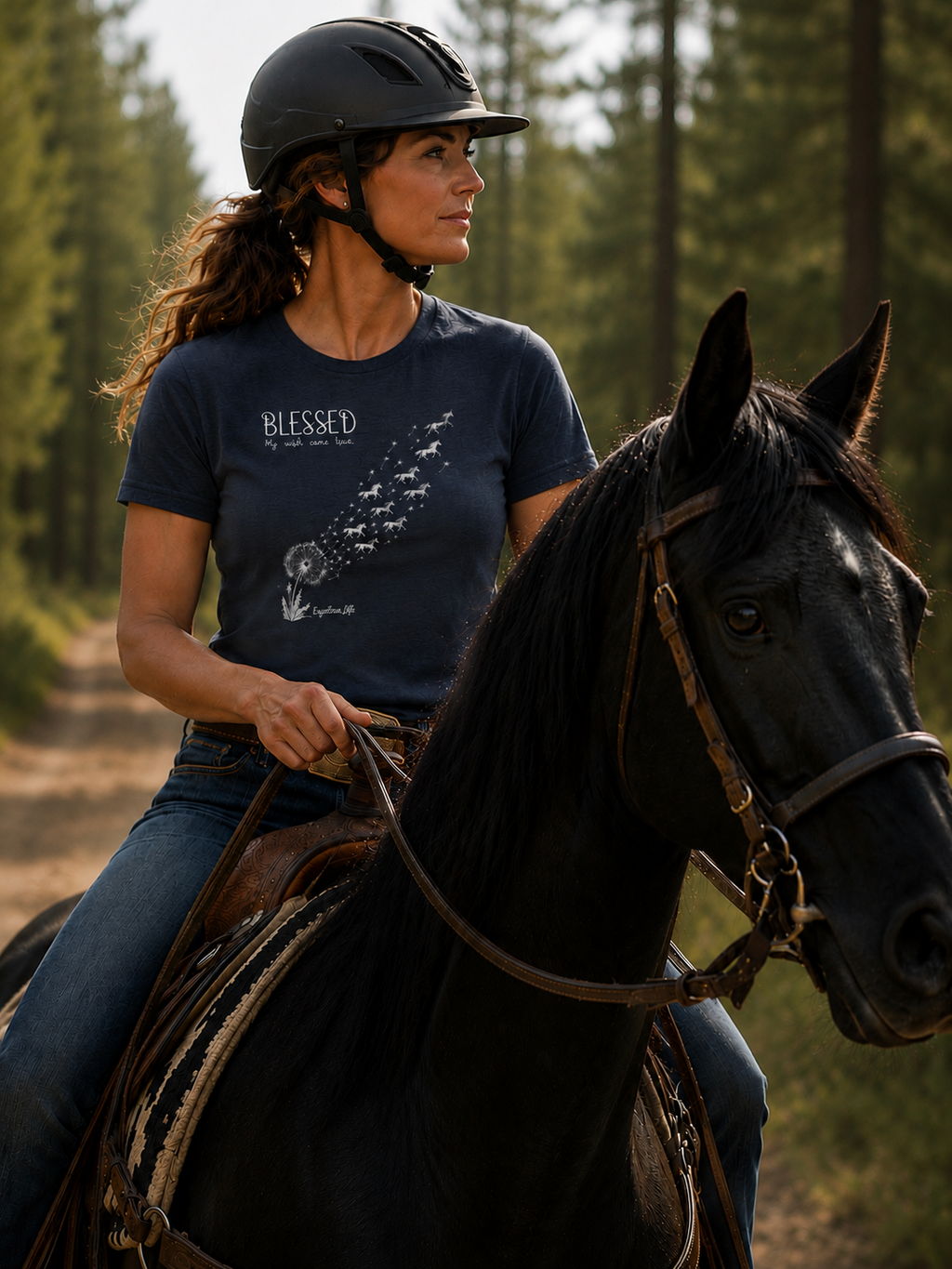 Equestrian Life Blessed Wishes Horse Tee in Navy designed by Bricole Reincke