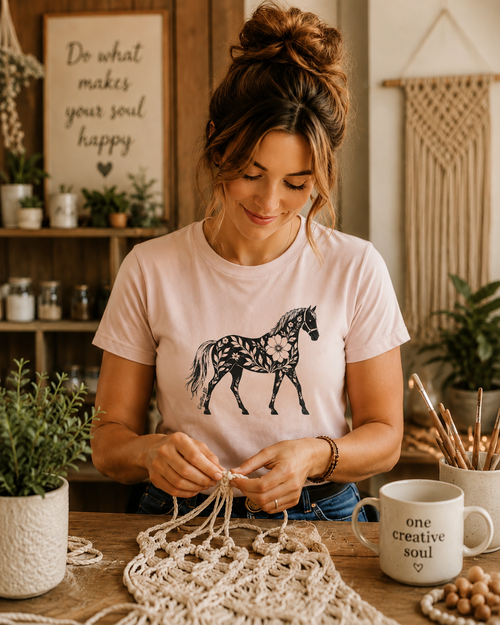 Equestrian Life Blooming Spirit Horse Tee designed by Bricole Reincke
