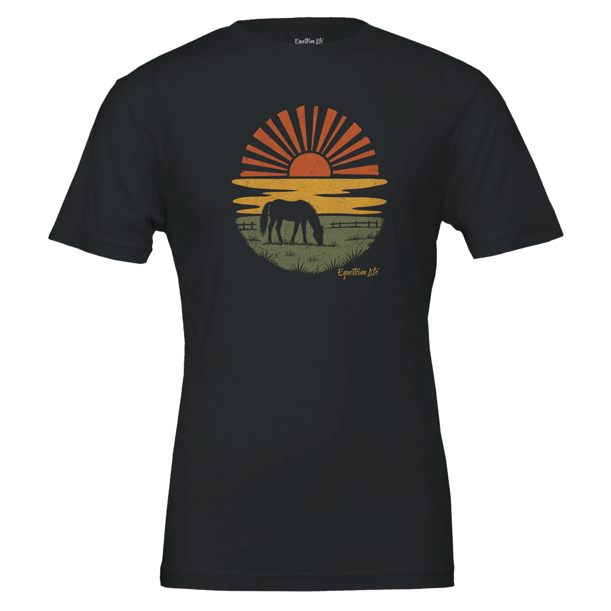 Golden Horizon Horse Tee in Black designed by Bricole Reincke for Equestrian Life®.
