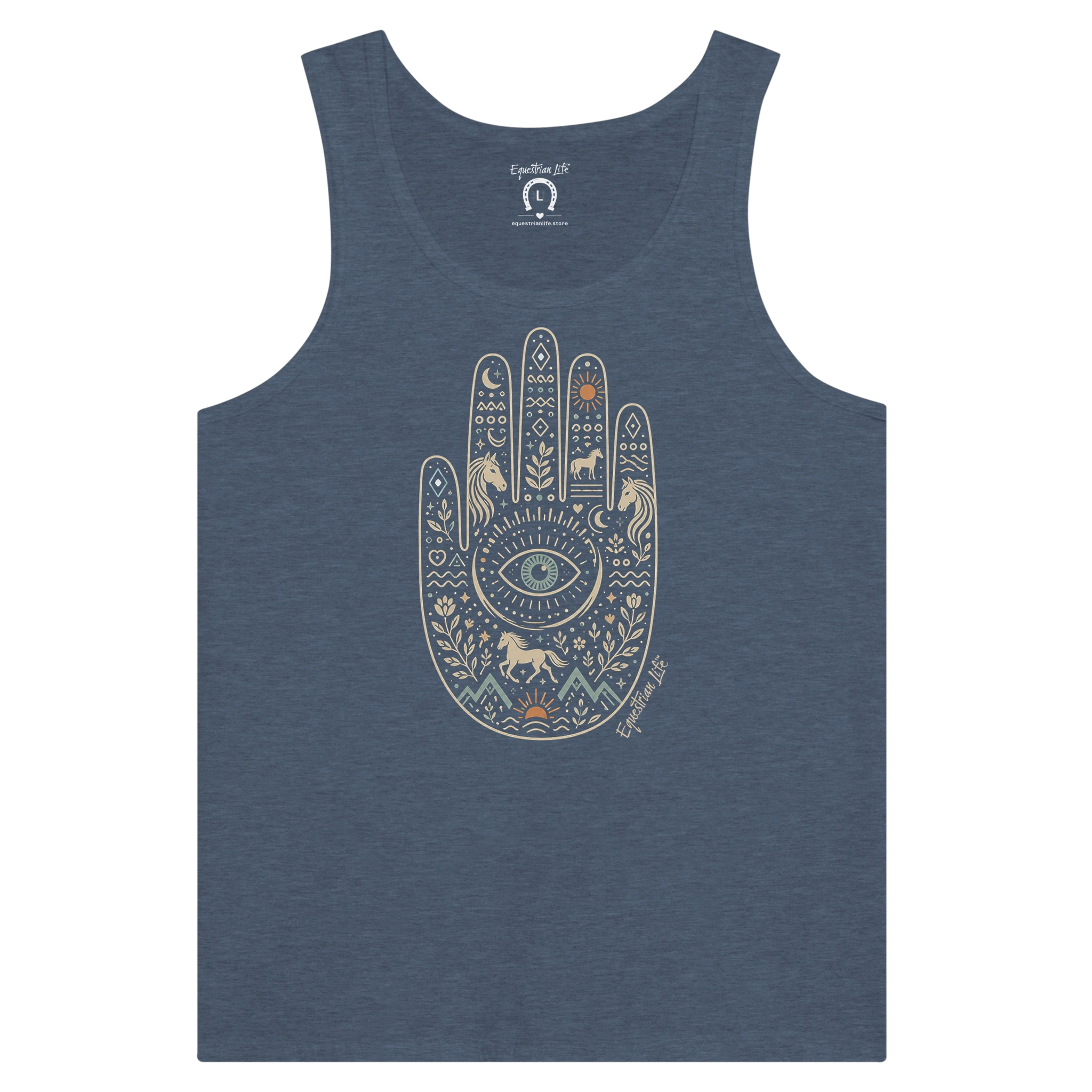 Hamsa Energy Horse Tee (Heather Navy) designed by Bricole Reincke