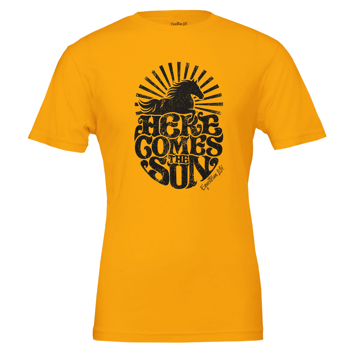 Here Comes the Sun Horse Tee (Yellow), an original equestrian lifestyle design by Bricole Reincke for Equestrian Life®.