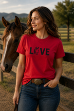 Equestrian Life Scribble Love Horse Tee in Red, designed by Bricole Reincke.