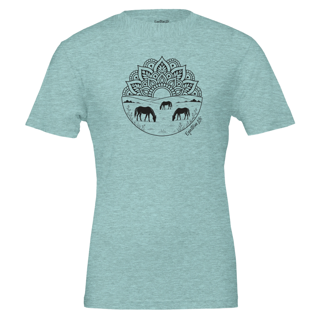 Mandala Horse Pasture Tee in Ice Blue designed by Bricole Reincke for Equestrian Life®.