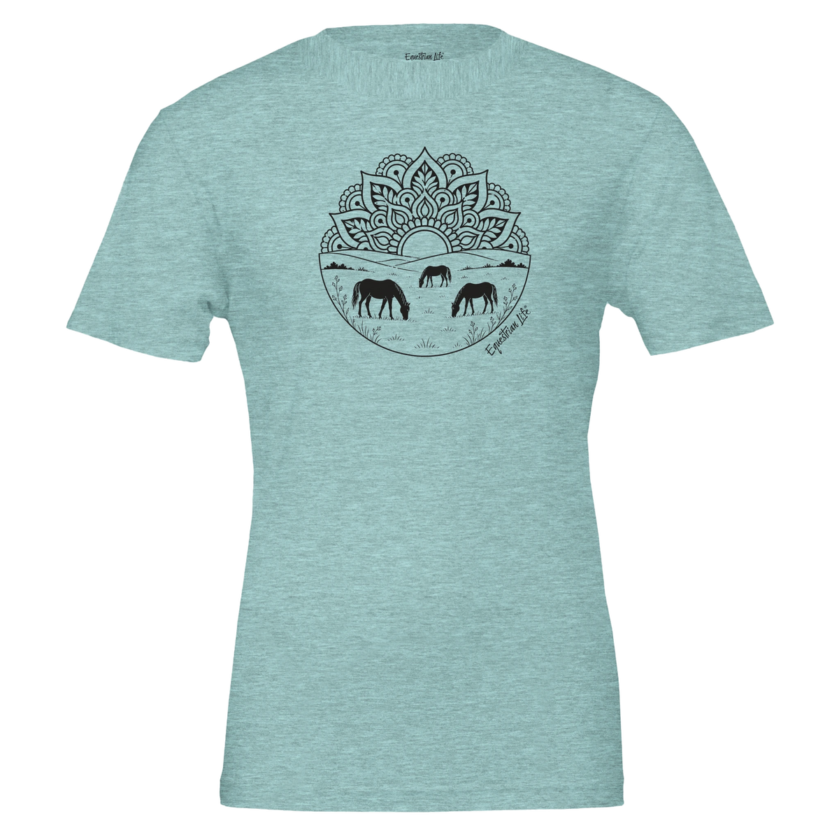 Mandala Horse Pasture Tee in Ice Blue designed by Bricole Reincke for Equestrian Life®.