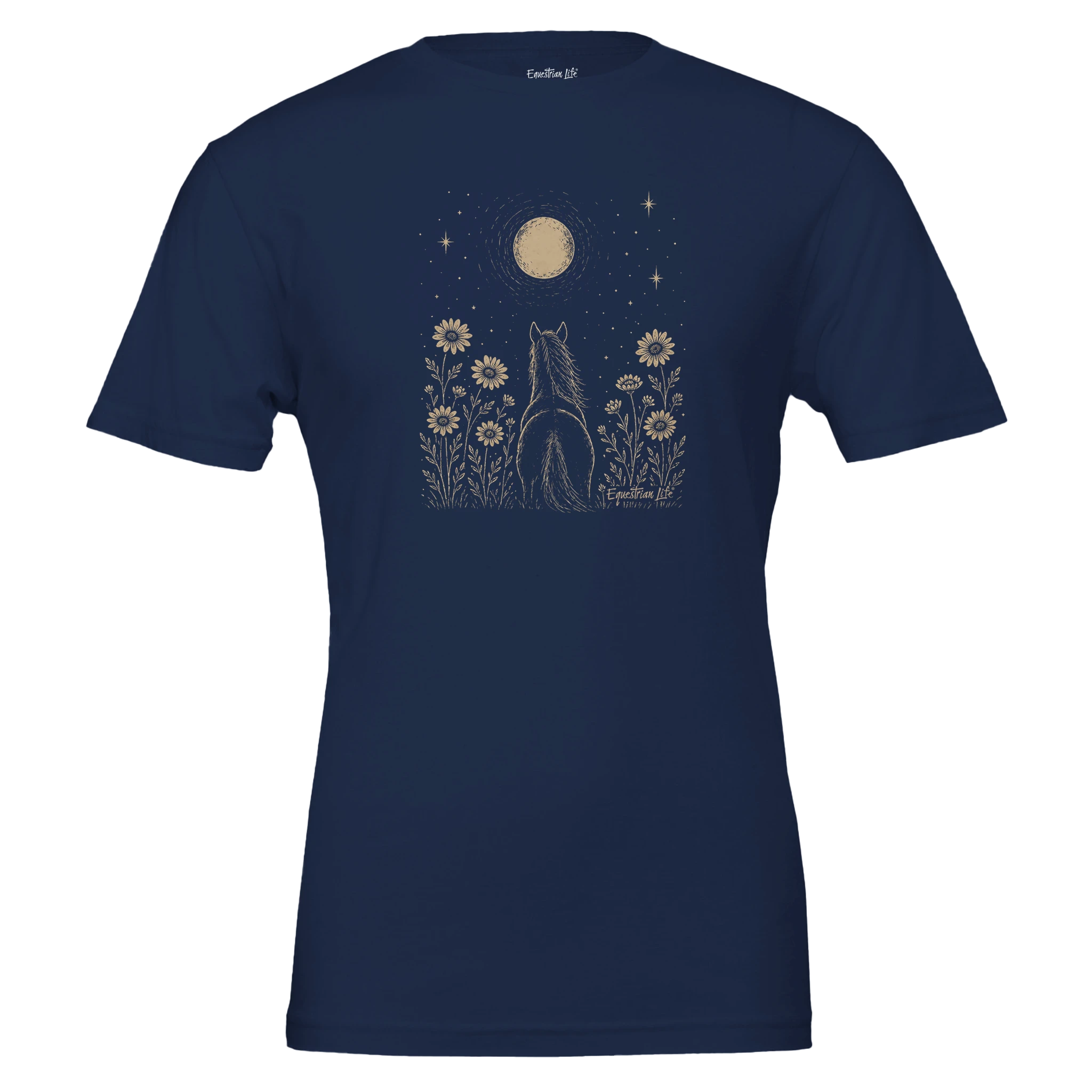 Midnight Wildflower Horse Tee in Navy designed by Bricole Reincke for Equestrian Life®.