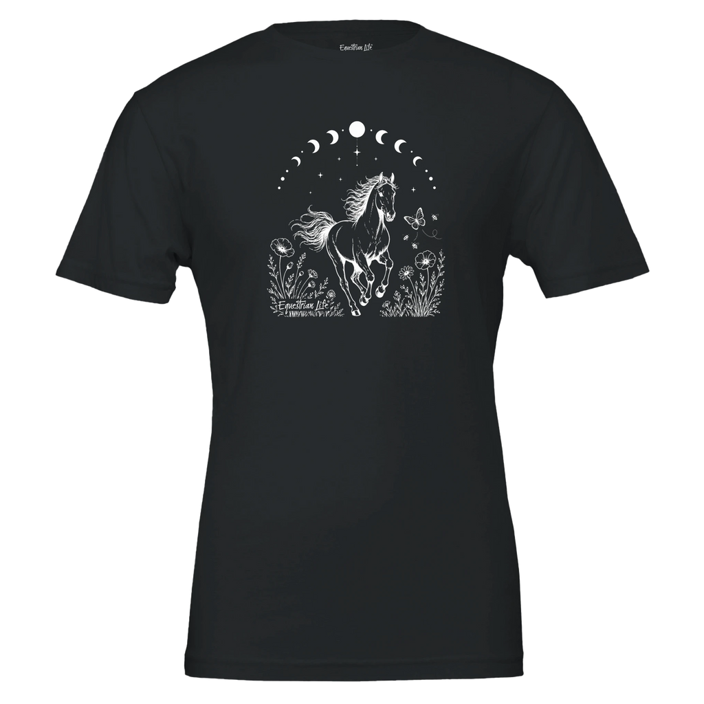 Moonlit Meadow Horse Tee in Black designed by Bricole Reincke for Equestrian Life®.
