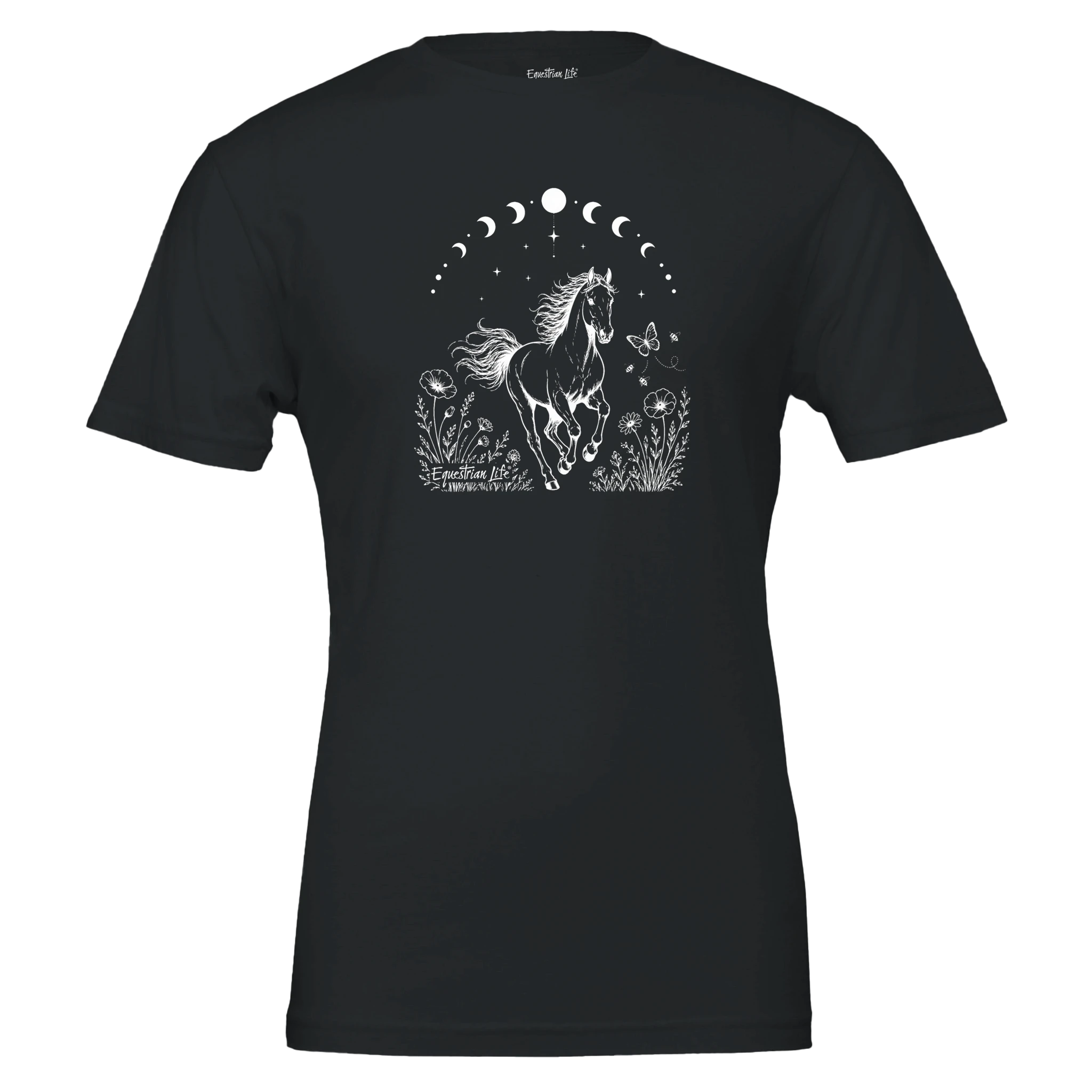 Moonlit Meadow Horse Tee in Black designed by Bricole Reincke for Equestrian Life®.