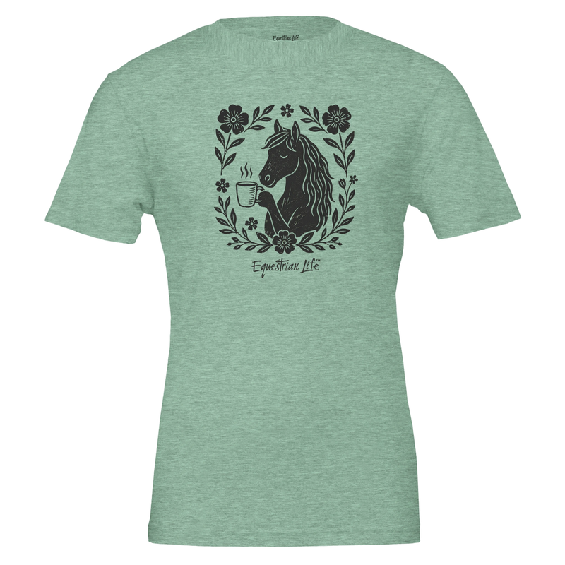 Morning Barn Coffee Horse Tee (Heather Mint) by Bricole Reincke
