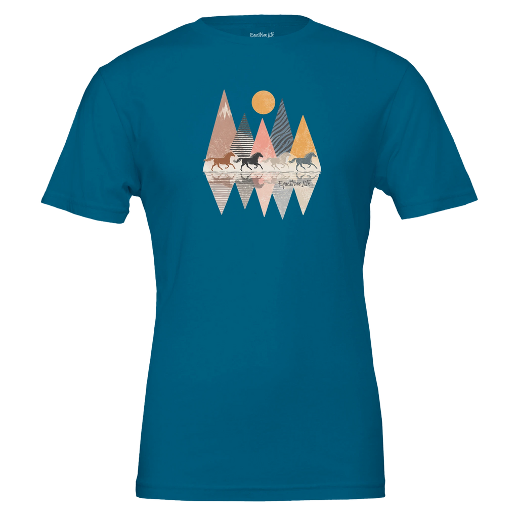 Wild Horizon Horse Run Tee (Deep Teal) designed by Bricole Reincke