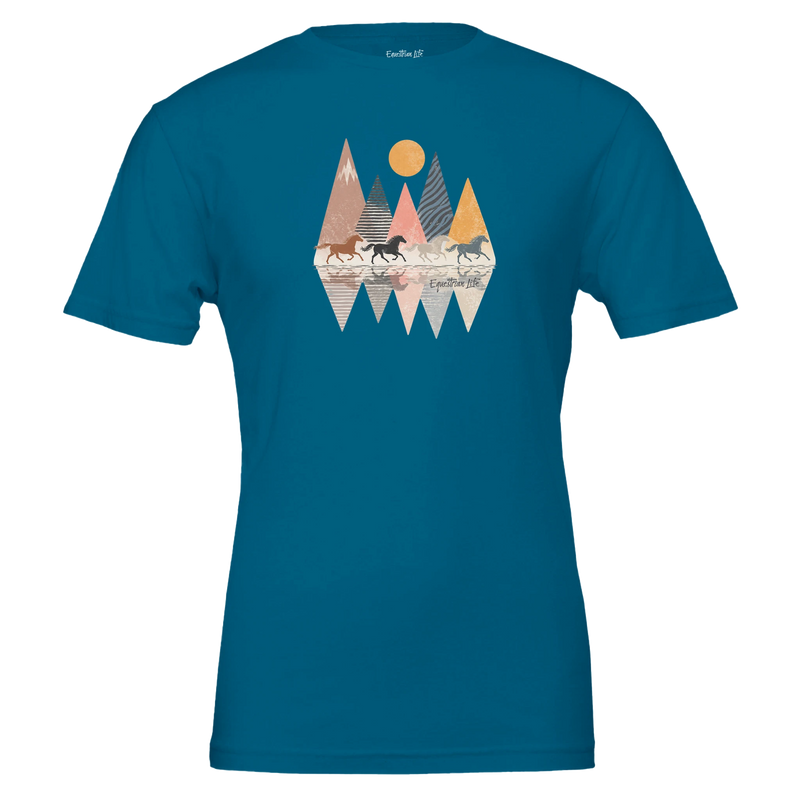 Wild Horizon Horse Run Tee (Deep Teal) designed by Bricole Reincke